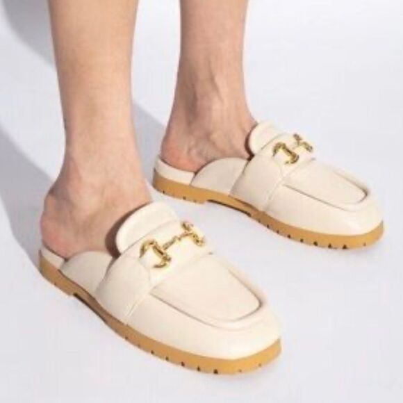 GUCCI Airel Cream White Leather Mule Size 38 Horsebit Slip On Loafer - Picture 2 of 13